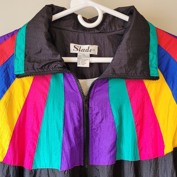 SLADE Vintage 80s / 90s Colorblock Nylon Windbreaker Women's XL - Picture 3 of 10